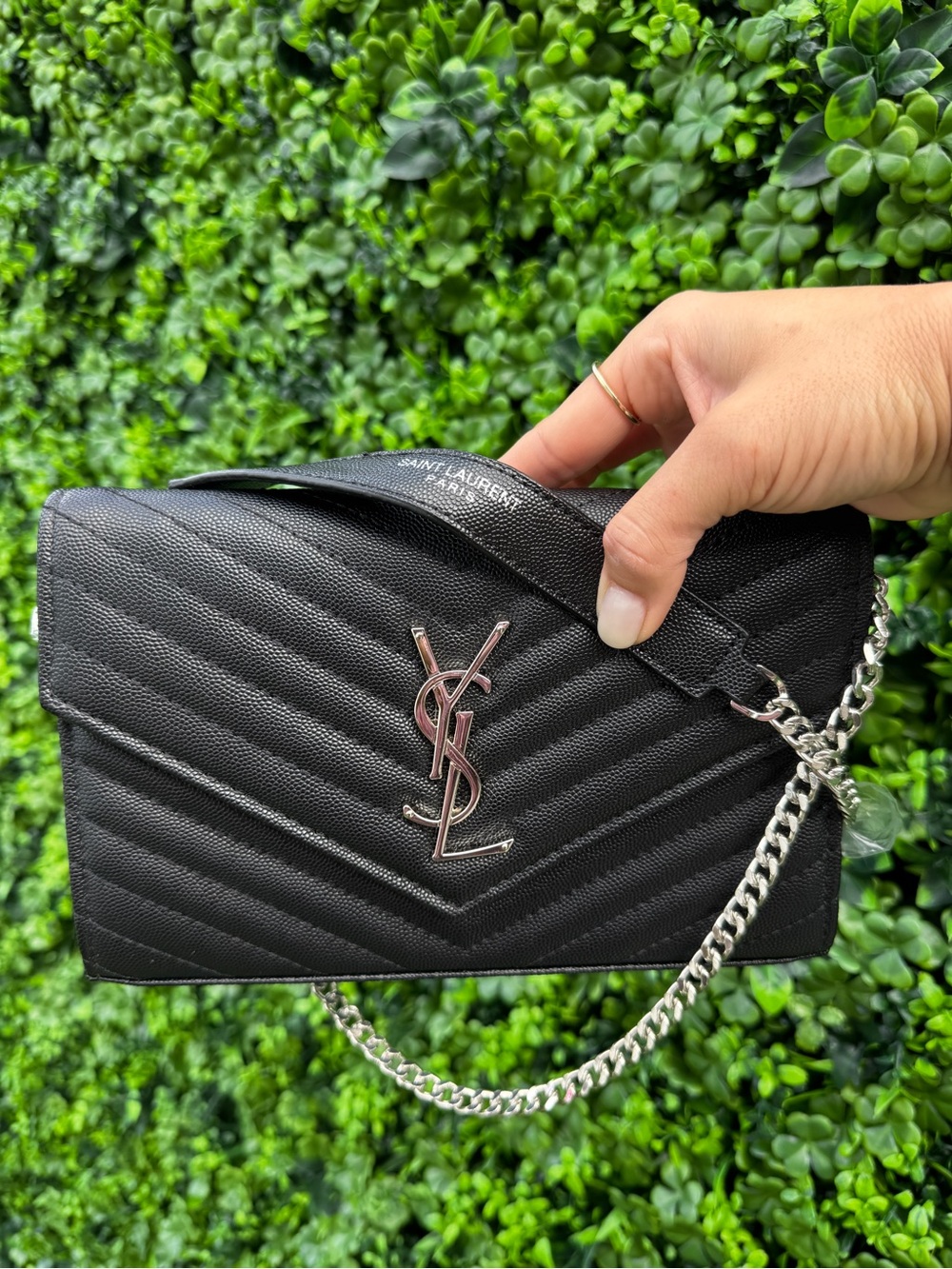 Saint Laurent Black Chevron Quilted Leather Chain Crossbody